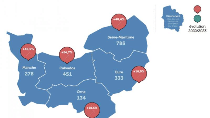 Carte de Normandie des pertes d'emploi de dirigeant d'entreprise